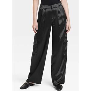 A New Day Black Satin High Waist Straight Leg Pants New Size 10